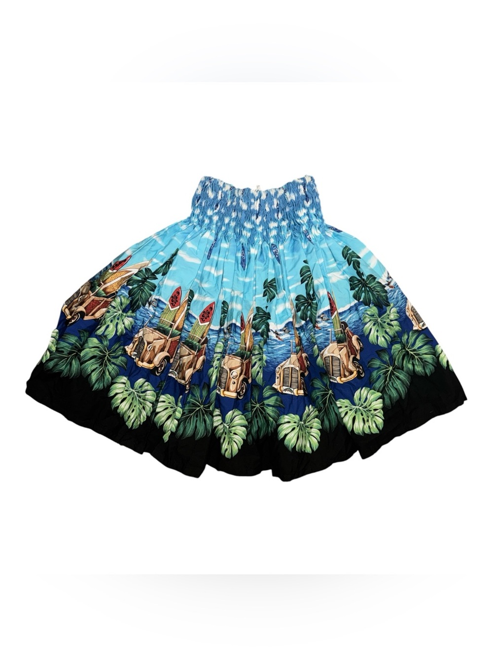 Blue Hawaiian Tropical Print Women's Midi Retro Beach Island Vacation Skirt Blue